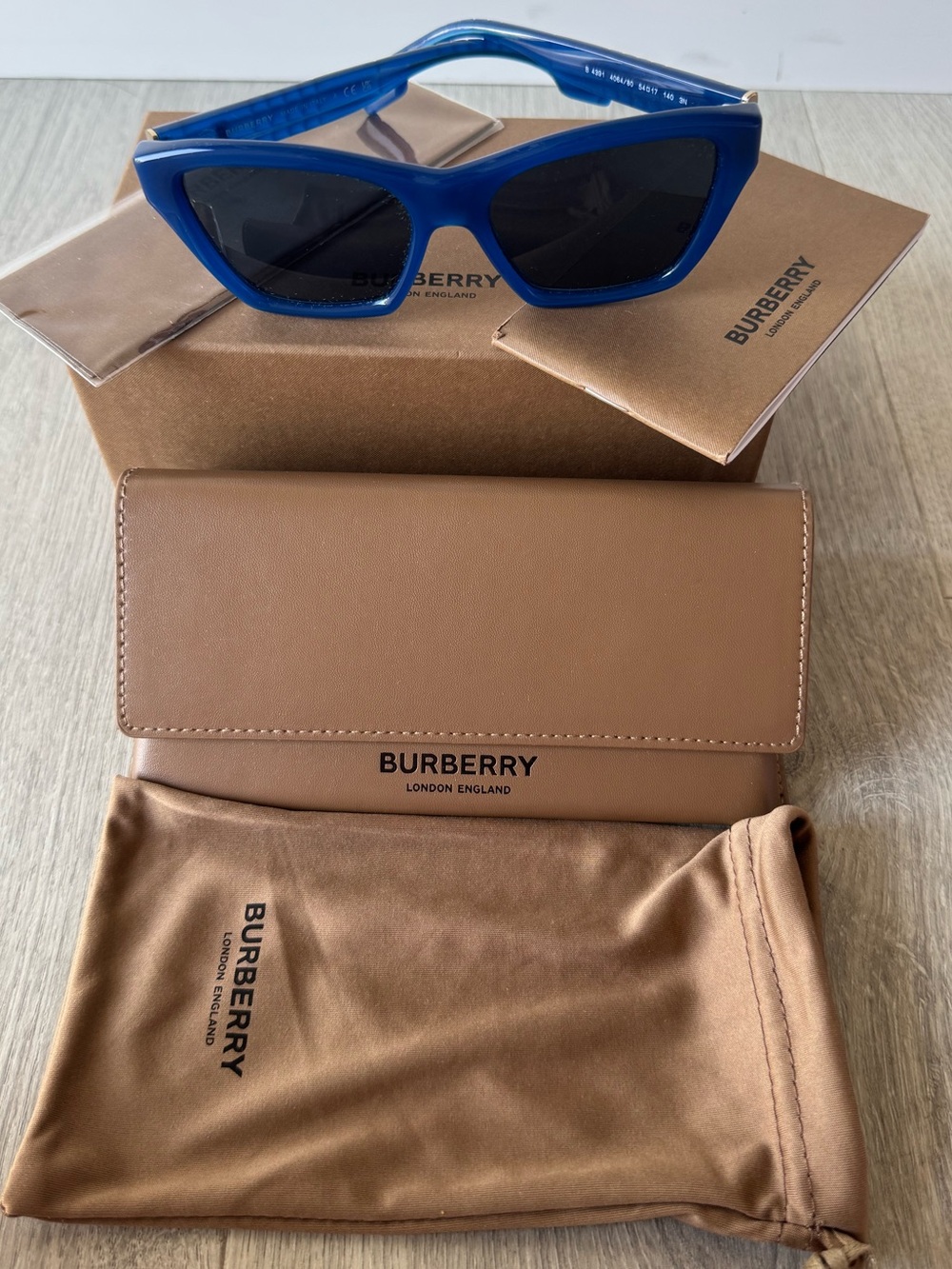 Burberry Blue Cat-Eye Sunglasses with Black Lenses